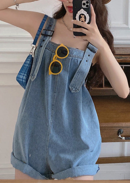 Blue Slash Neck Patchwork Button Jumpsuit Pants Summer Ly0196