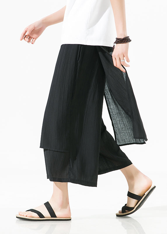 Brown Asymmetrical Patchwork Cotton Pants Crop Summer Sa044