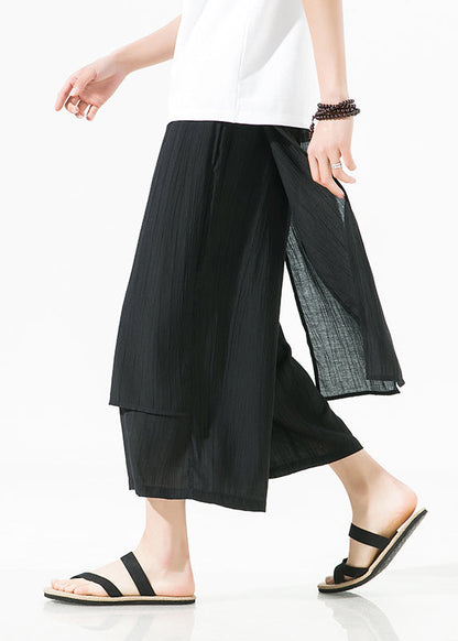 Brown Asymmetrical Patchwork Cotton Pants Crop Summer Sa044