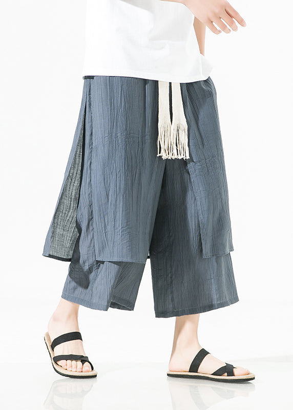 Brown Asymmetrical Patchwork Cotton Pants Crop Summer Sa044