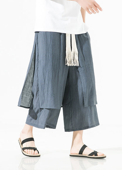 Brown Asymmetrical Patchwork Cotton Pants Crop Summer Sa044