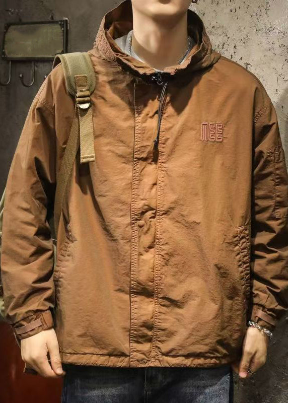 Drawstring Spring Caramel Plus Hooded Coat Size Cotton