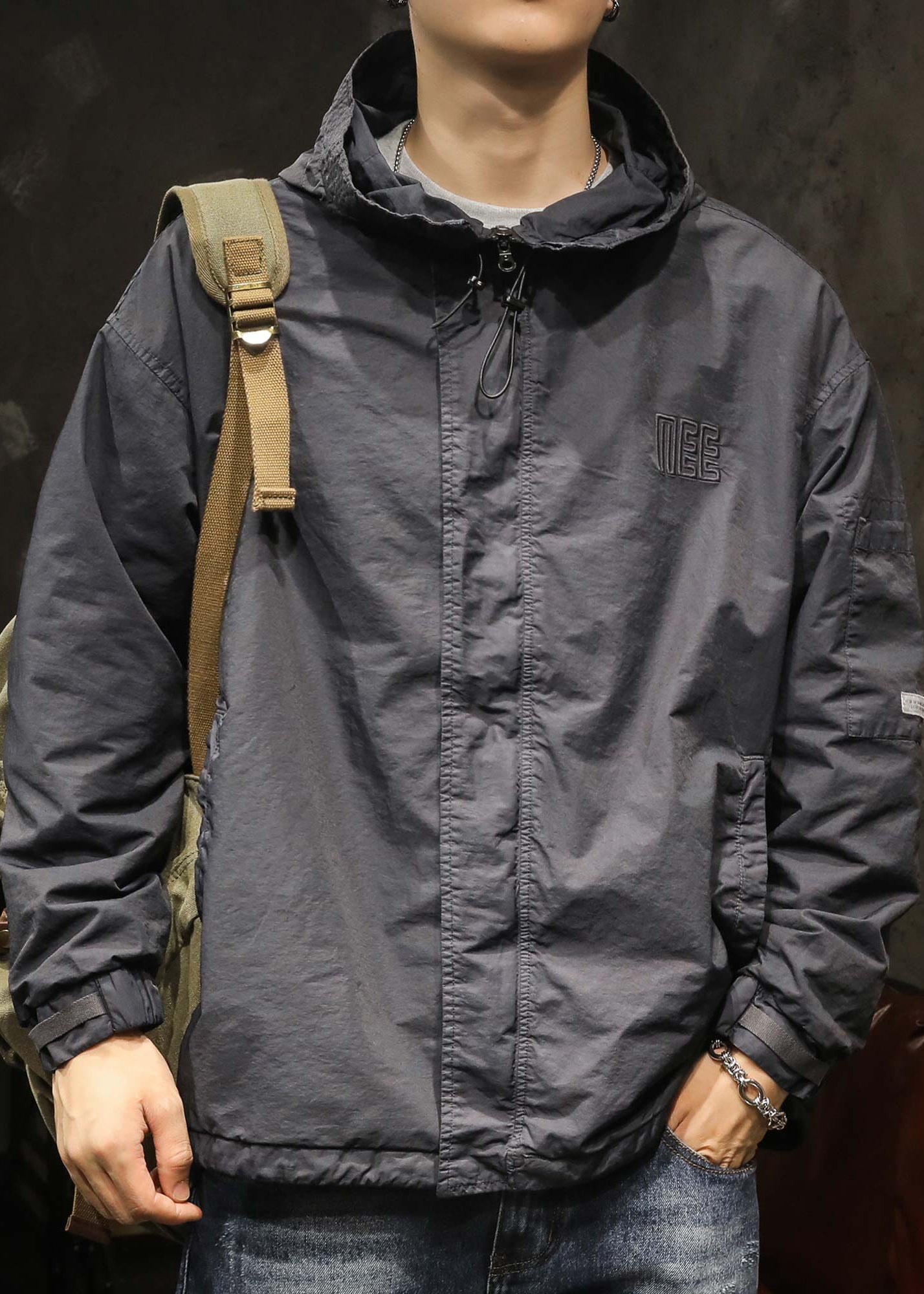 Drawstring Spring Caramel Plus Hooded Coat Size Cotton