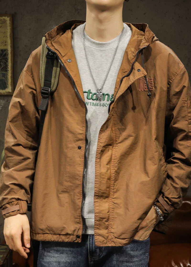 Drawstring Spring Caramel Plus Hooded Coat Size Cotton