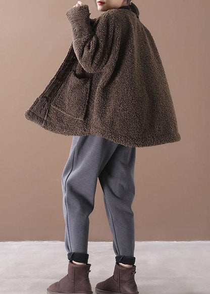 Coffee O-neck Pockets Fall Winter Thick Coats Long Sleeve Qs042