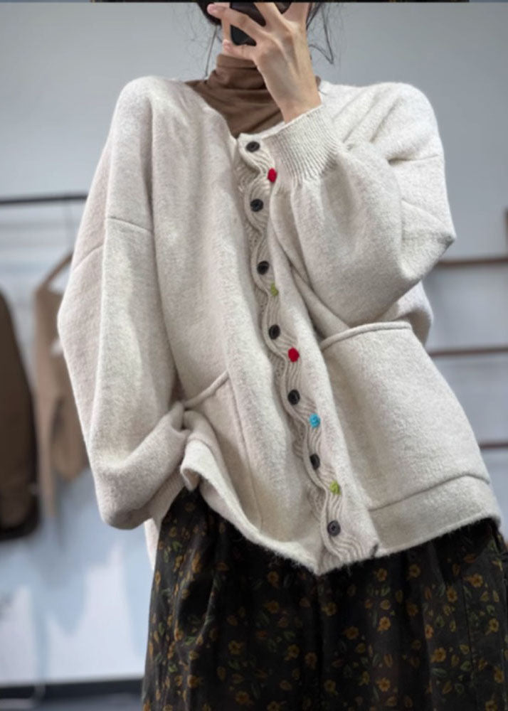 Green O Neck Pockets Button Knit Coat Spring Tj008