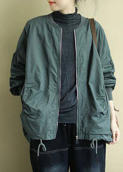Green Zippered Pockets Low High Design Fall Coat Long Sleeve Qs056