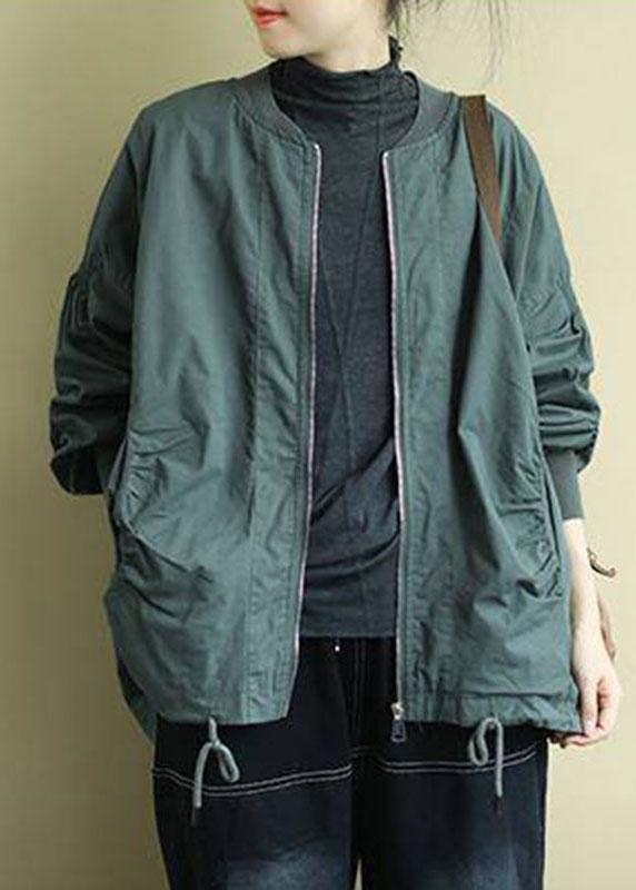 Green Zippered Pockets Low High Design Fall Coat Long Sleeve Qs056