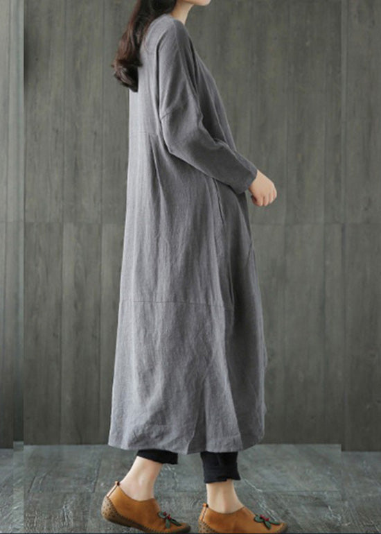 Grey Patchwork Linen Long Dresses Spring Lc0010