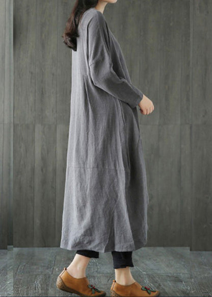 Grey Patchwork Linen Long Dresses Spring Lc0010