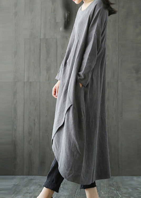 Grey Patchwork Linen Long Dresses Spring Lc0010
