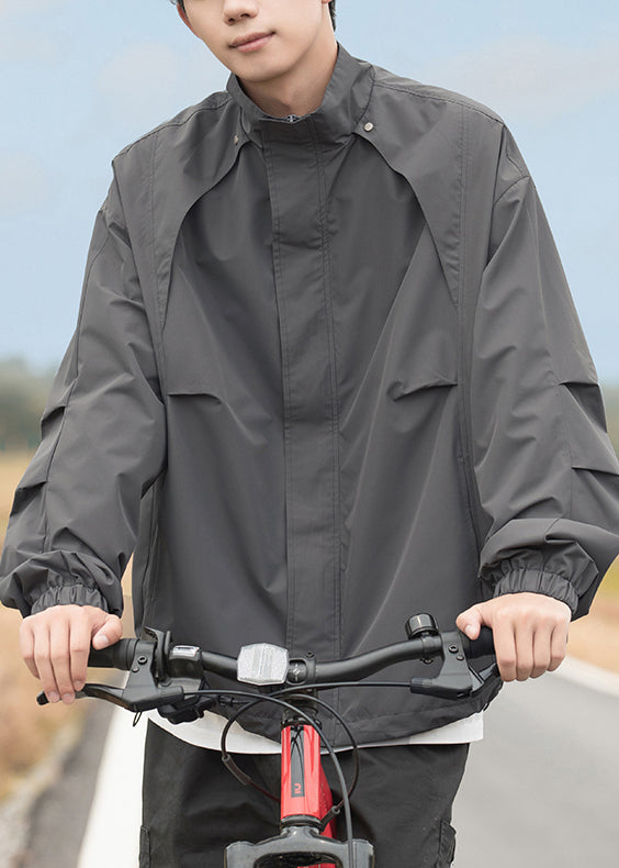 Collar Drawstring Grey Plus Stand Size Coats Cotton