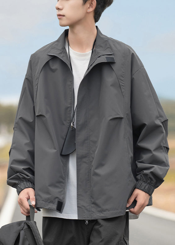 Collar Drawstring Grey Plus Stand Size Coats Cotton