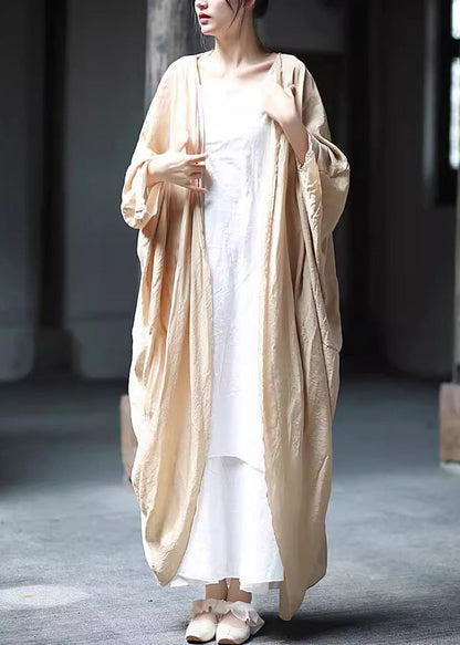 Khaki Cotton Long Cardigan Batwing Sleeve Lk001