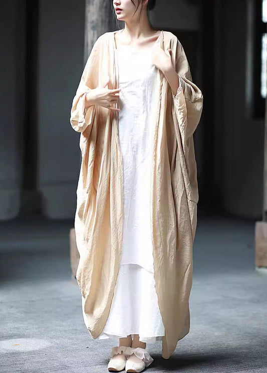 Khaki Cotton Long Cardigan Batwing Sleeve Lk001