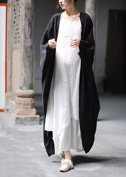 Khaki Cotton Long Cardigan Batwing Sleeve Lk001