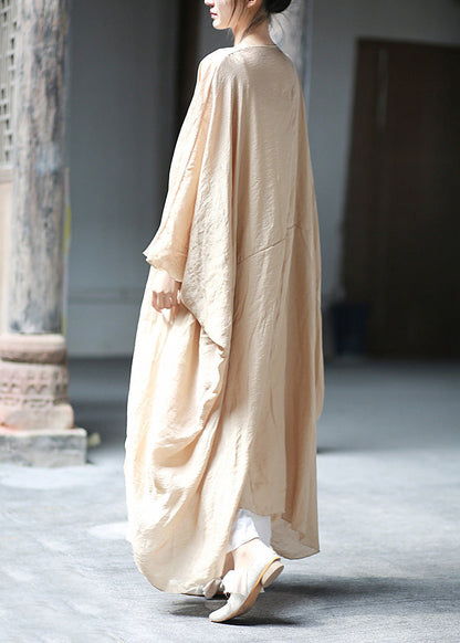 Khaki Cotton Long Cardigan Batwing Sleeve Lk001