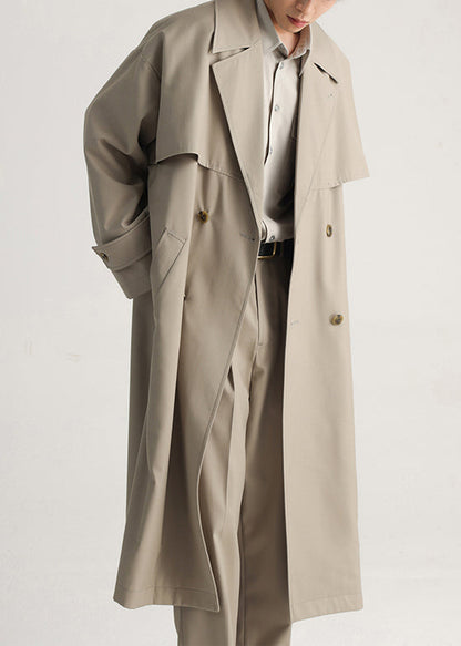 Khaki Double Breast Side Open Cotton Trench Coat Spring Yq001
