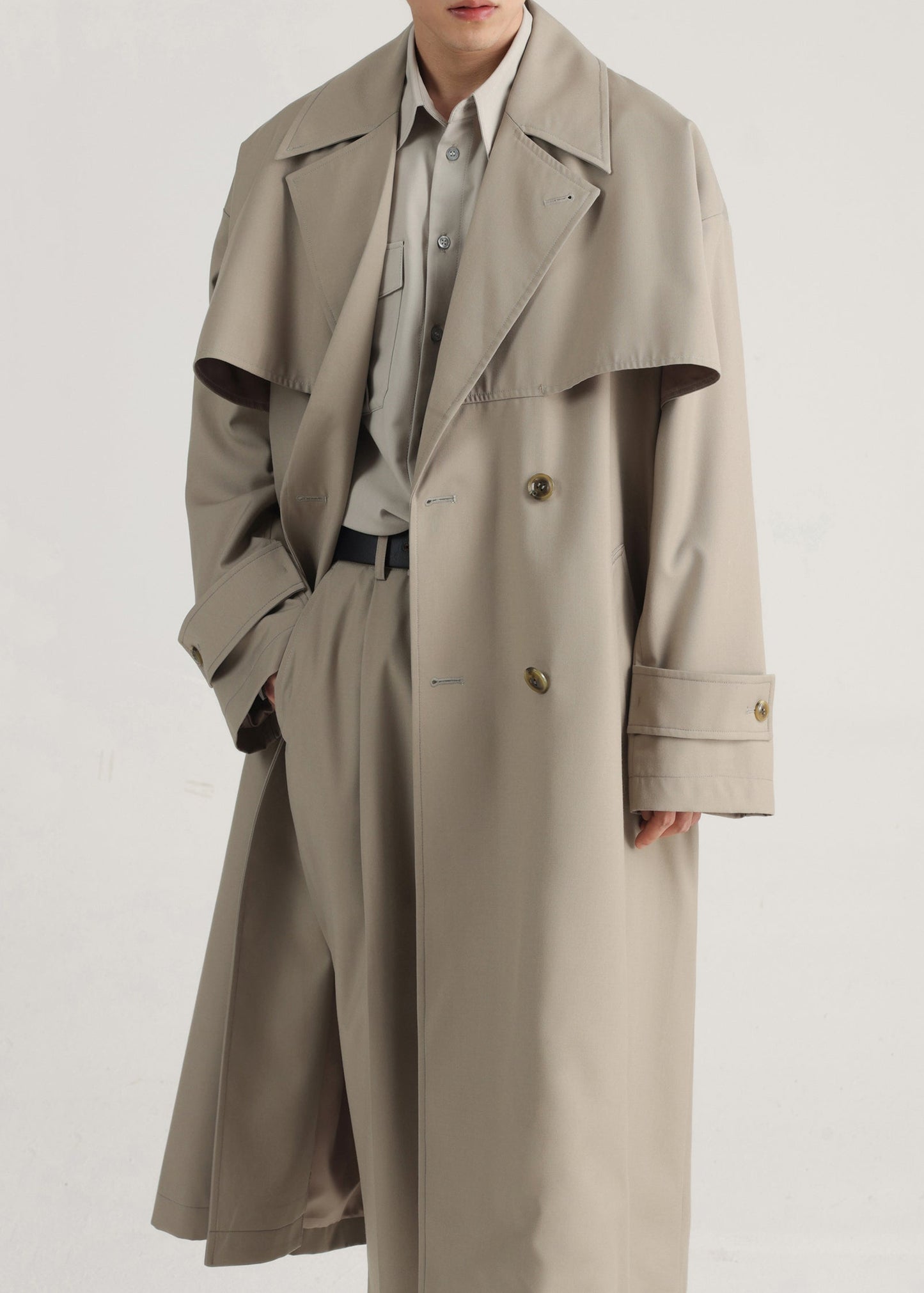 Khaki Double Breast Side Open Cotton Trench Coat Spring Yq001