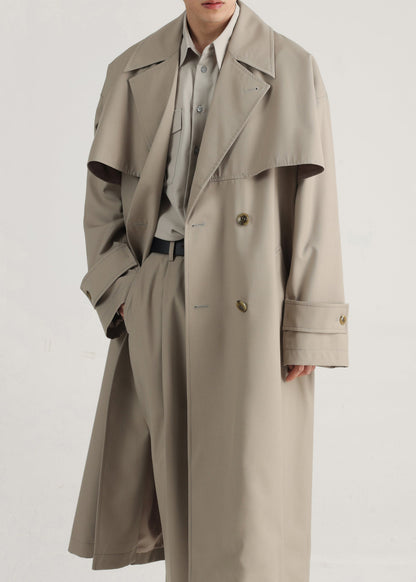 Khaki Double Breast Side Open Cotton Trench Coat Spring Yq001