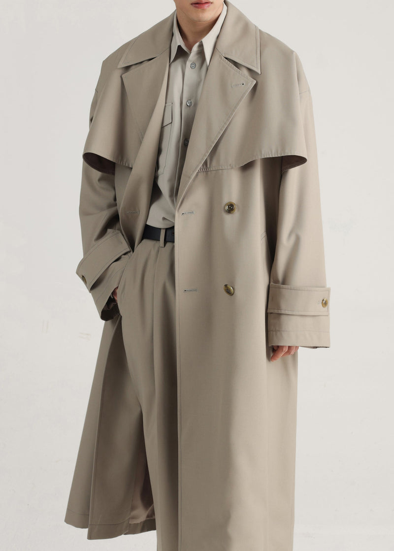 Khaki Double Breast Side Open Cotton Trench Coat Spring Yq001