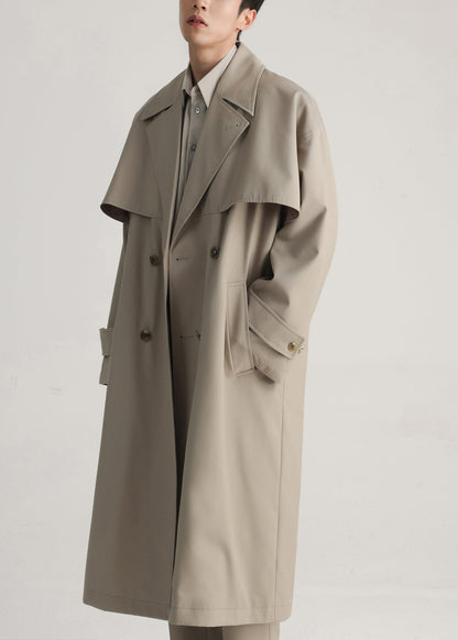 Khaki Double Breast Side Open Cotton Trench Coat Spring Yq001
