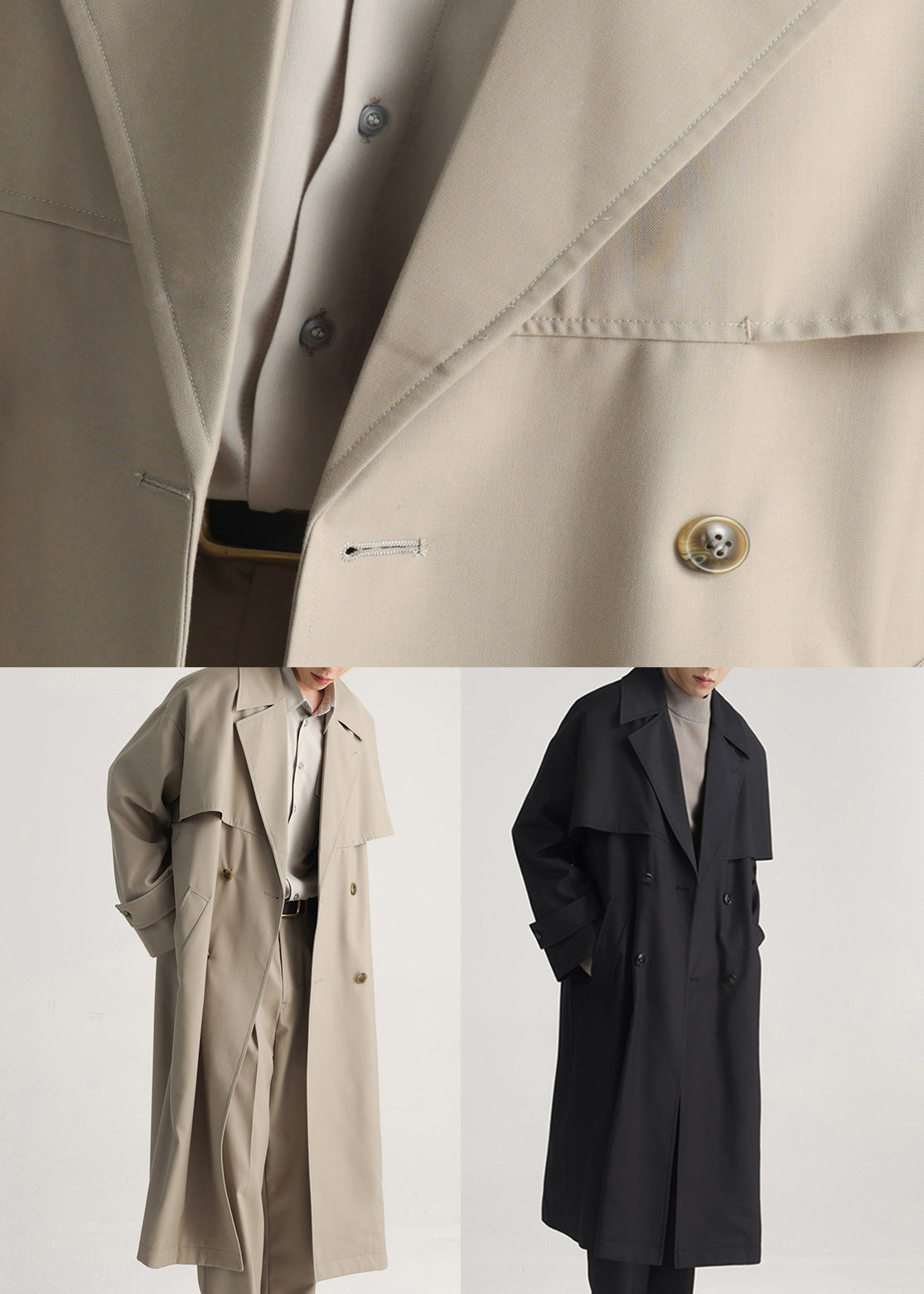 Khaki Double Breast Side Open Cotton Trench Coat Spring Yq001