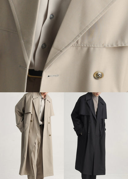 Khaki Double Breast Side Open Cotton Trench Coat Spring Yq001