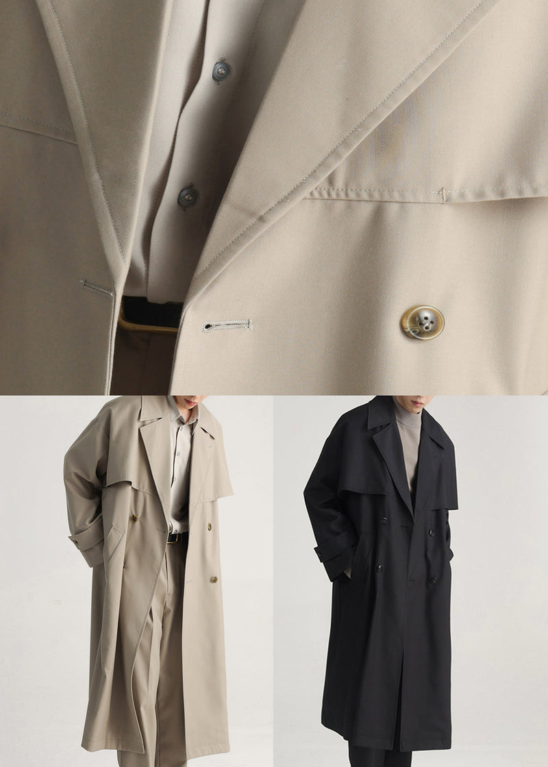 Khaki Double Breast Side Open Cotton Trench Coat Spring Yq001