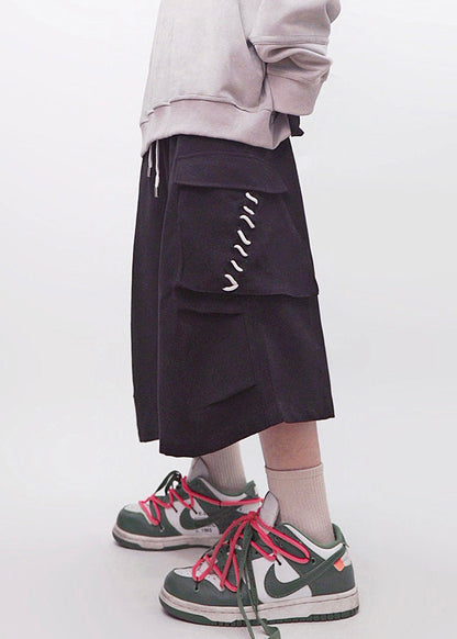 Pockets Crop Khaki Elastic Cotton Pants Waist Size Plus