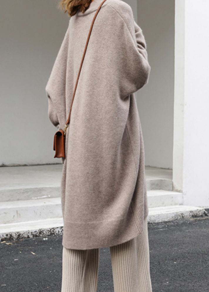 Khaki V Neck Oversized Knit Sweater Dress Spring Tf003
