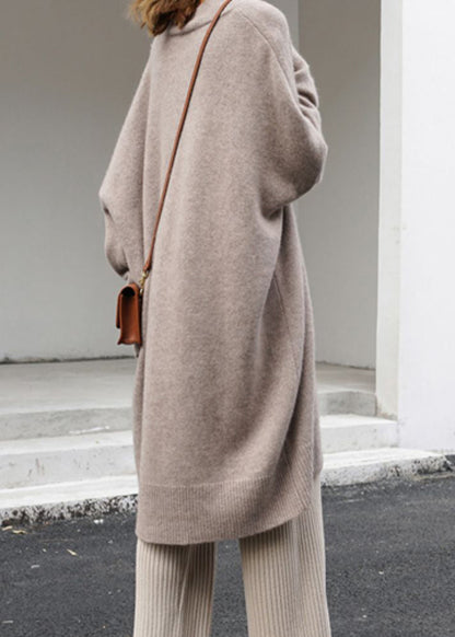 Khaki V Neck Oversized Knit Sweater Dress Spring Tf003