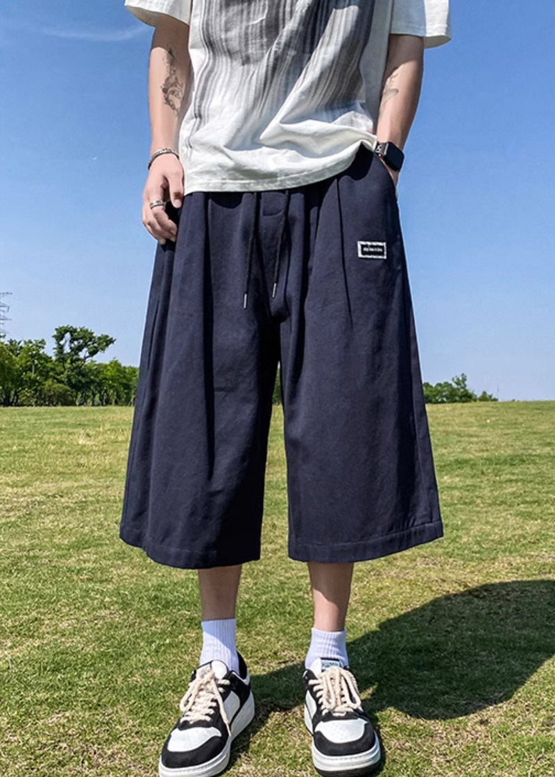 Nave Blue Elastic Waist Tie Waist Ice Silk Pants Summer Yt006