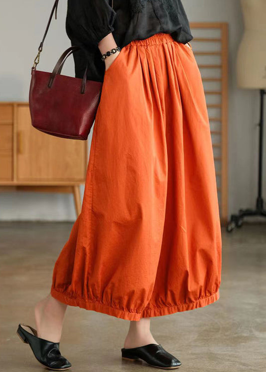 Orange Pockets Cotton Lantern Pants Summer Bv071