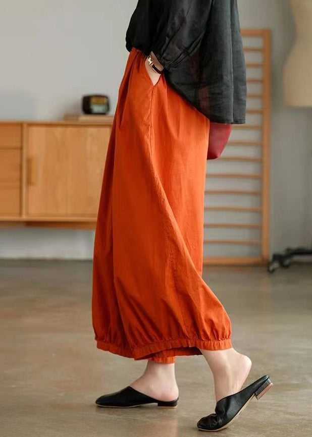 Orange Pockets Cotton Lantern Pants Summer Bv071