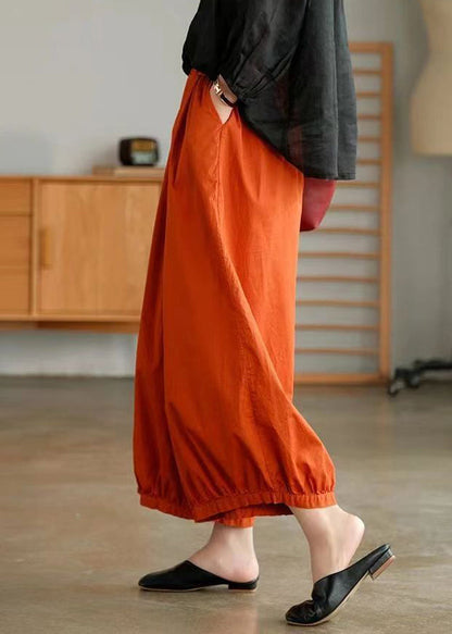 Orange Pockets Cotton Lantern Pants Summer Bv071