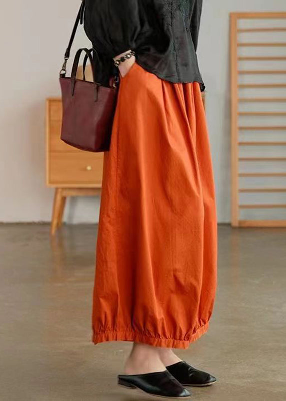 Orange Pockets Cotton Lantern Pants Summer Bv071