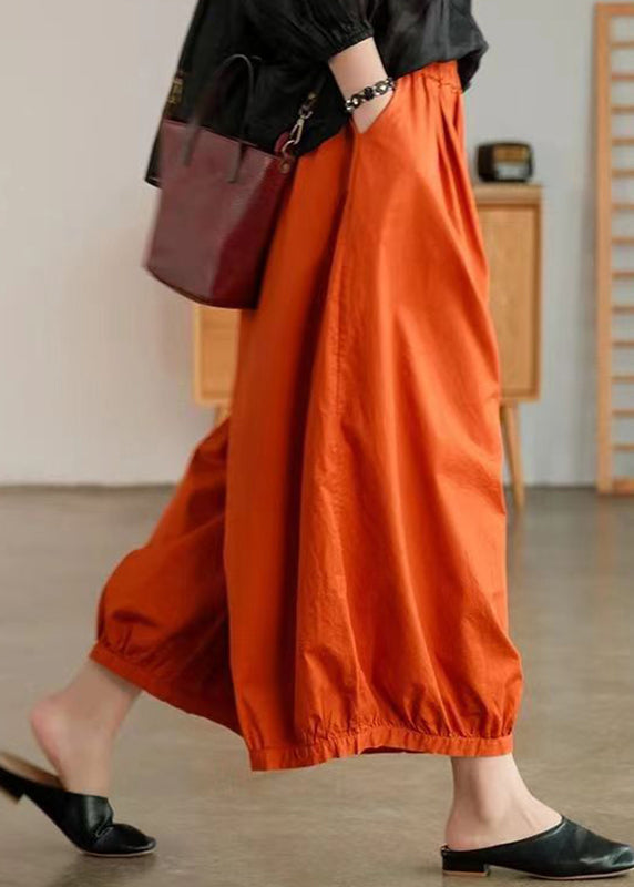 Orange Pockets Cotton Lantern Pants Summer Bv071
