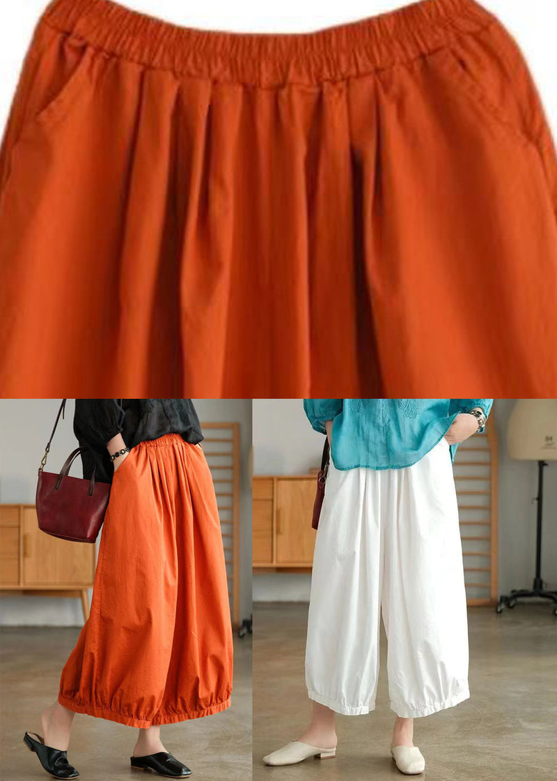 Orange Pockets Cotton Lantern Pants Summer Bv071