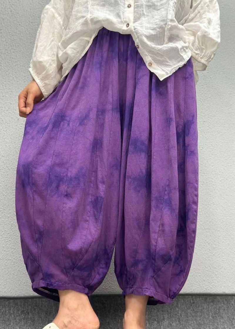 Orange Pockets Print Elastic Waist Linen Lantern Pants Summer Ap003