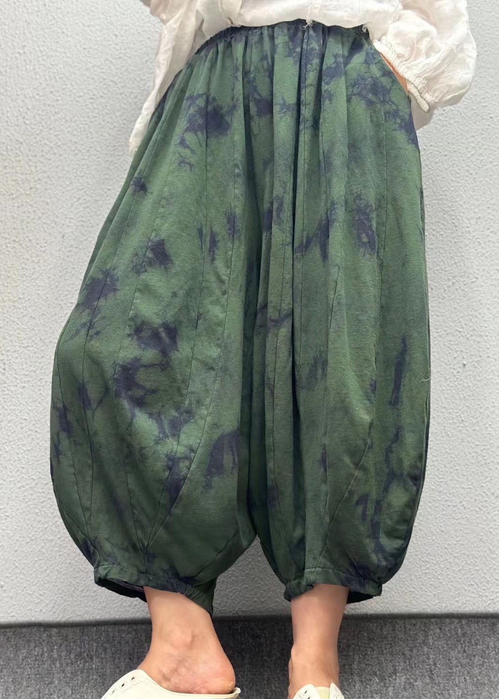 Orange Pockets Print Elastic Waist Linen Lantern Pants Summer Ap003