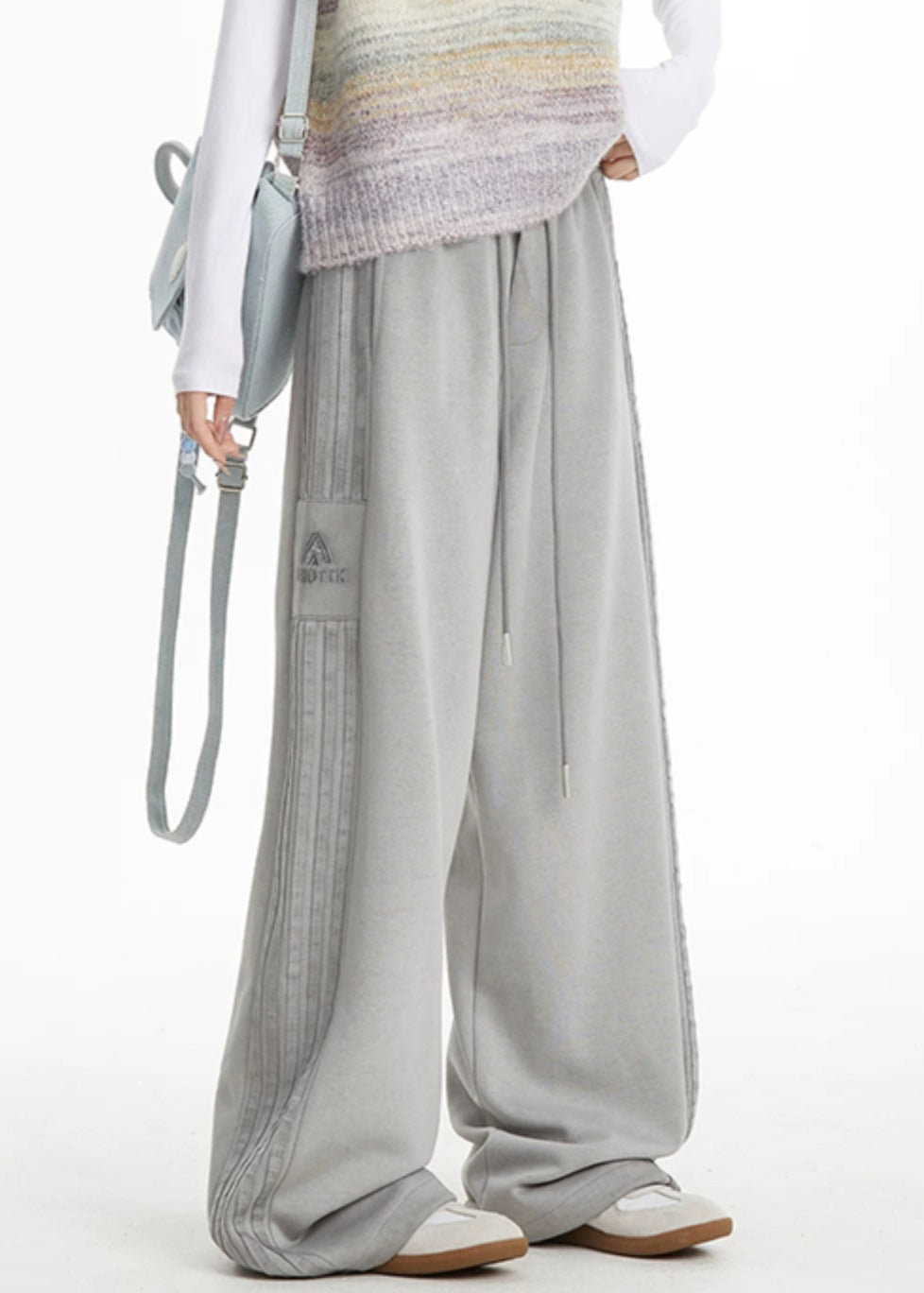 Pink Striped Elastic Waist Wide Leg Pants Spring Ta050