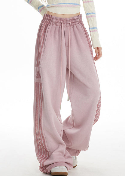 Pink Striped Elastic Waist Wide Leg Pants Spring Ta050