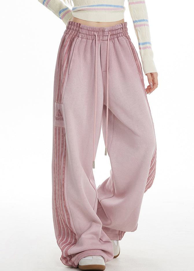 Pink Striped Elastic Waist Wide Leg Pants Spring Ta050