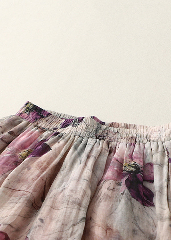 Pockets Print Elastic Waist Cotton Lantern Pants Summer Ww1032