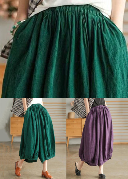 Green Pockets Linen Wide Leg Pants High Waist Summer Vv088
