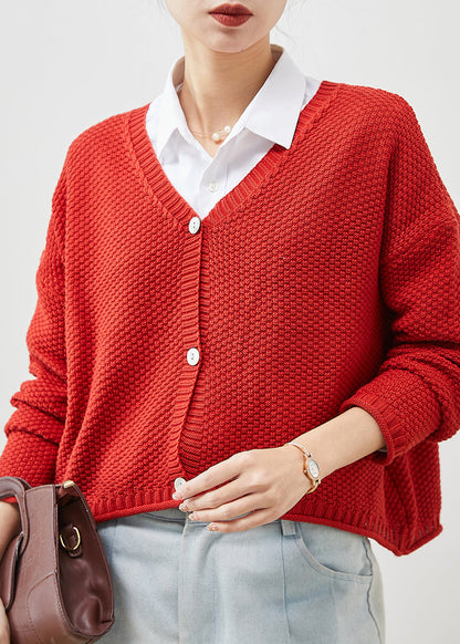 Red Button Down Knit Loose Cardigan Spring Yu1038