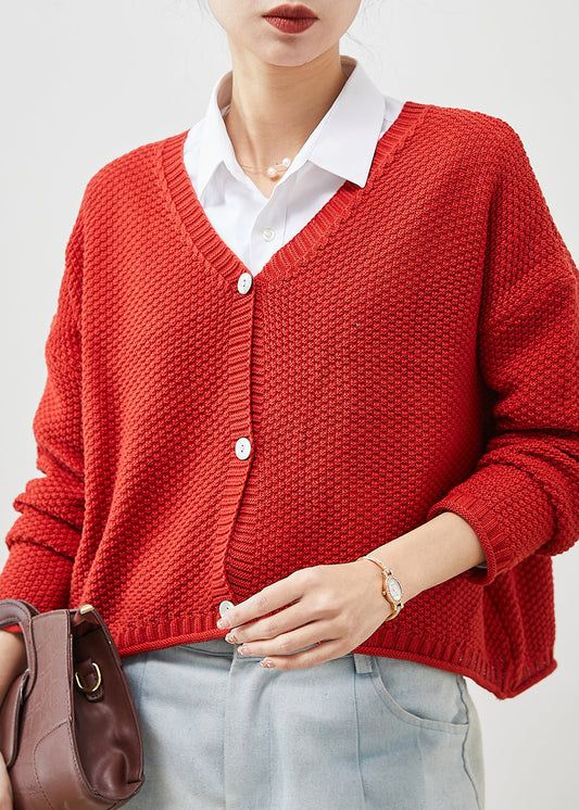 Red Button Down Knit Loose Cardigan Spring Yu1038
