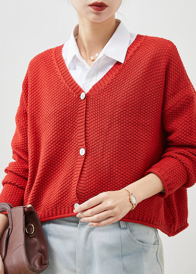 Red Button Down Knit Loose Cardigan Spring Yu1038