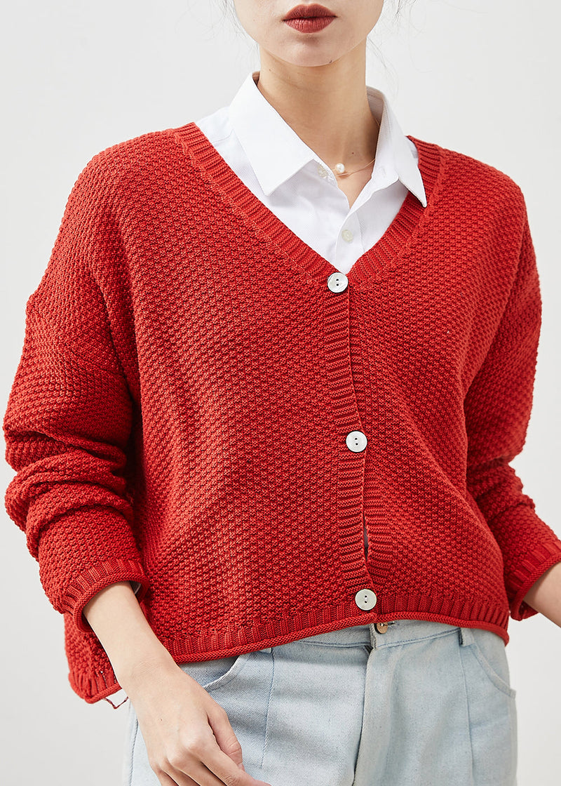 Red Button Down Knit Loose Cardigan Spring Yu1038